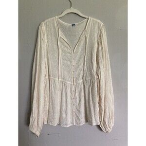 Old Navy Eyelet Peasant Blouse LARGE TALL Cream Ivory Cotton Viscose